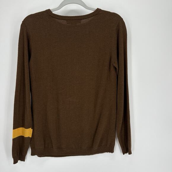 Magaschoni Sweater Womens Medium Brown Cashmere Blend Yellow Star Crewneck - Picture 6 of 6